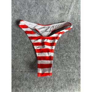 Salty Savage Red White Striped High Cut Cheeky Thong Bikini Bottom Small